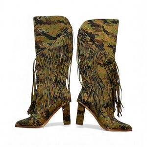 Jessica Simpson Green Camouflage Fringe Over the Knee Boots